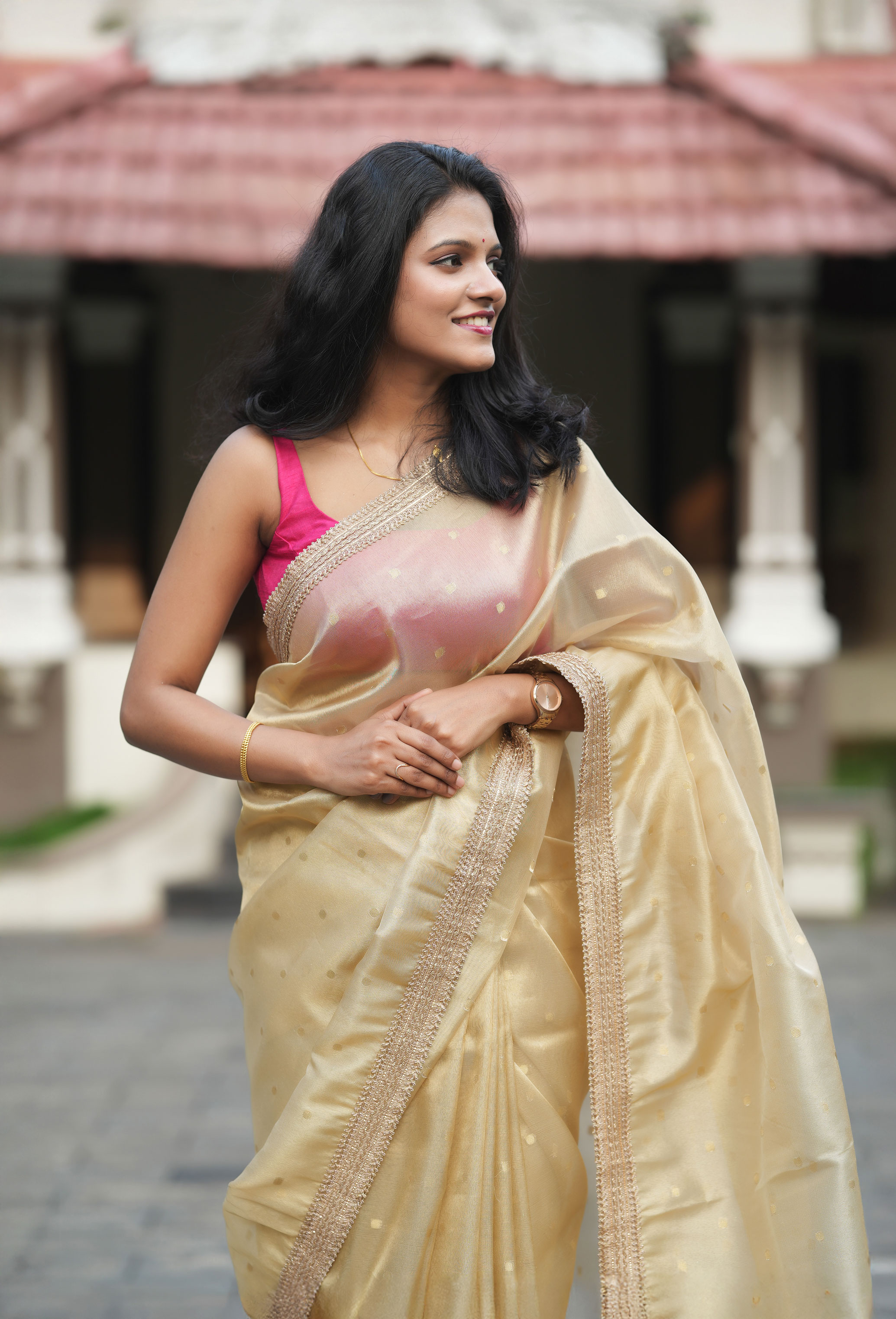 Golden Glow Tissue Organza Saree with Zari Border